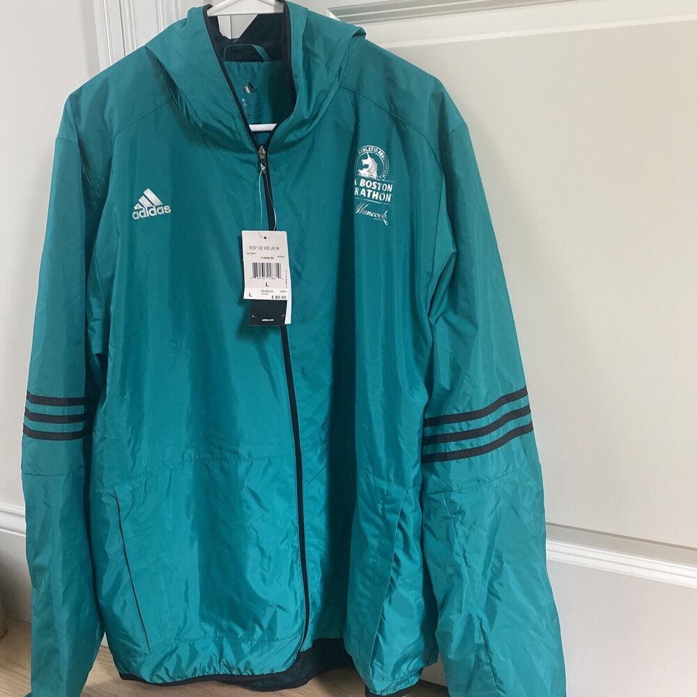 2016 Boston Marathon Jacket Adult Large Adidas Climaproof Running Green Hooded